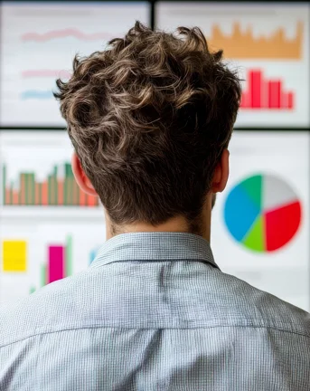 A man reviewing the data dashboard at his workplace