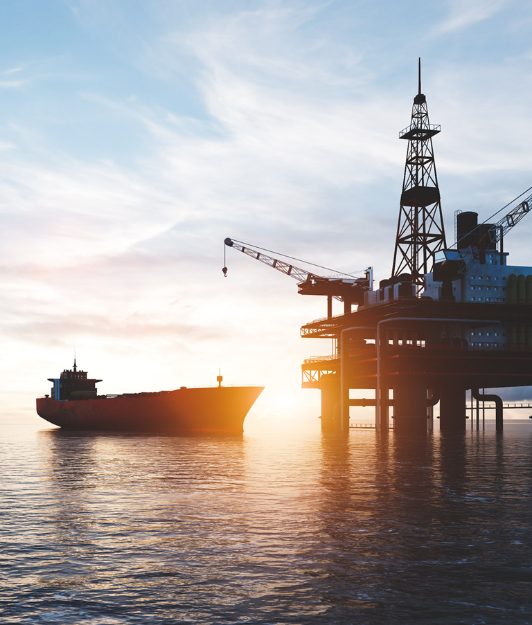 Off-shore Drilling platform with ship