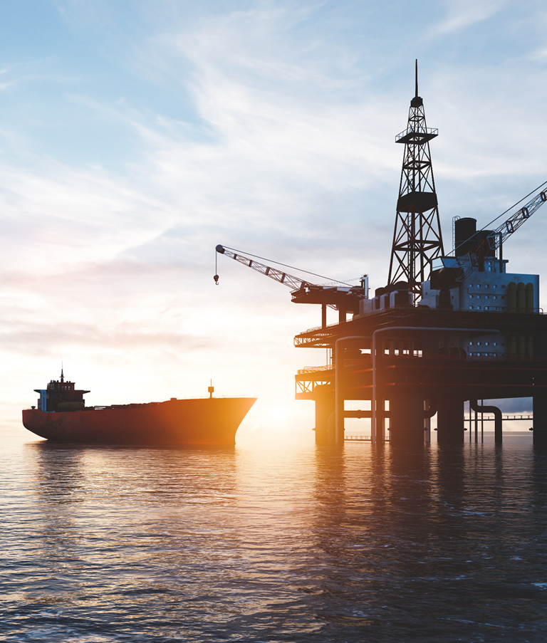 Off-shore Drilling platform with ship